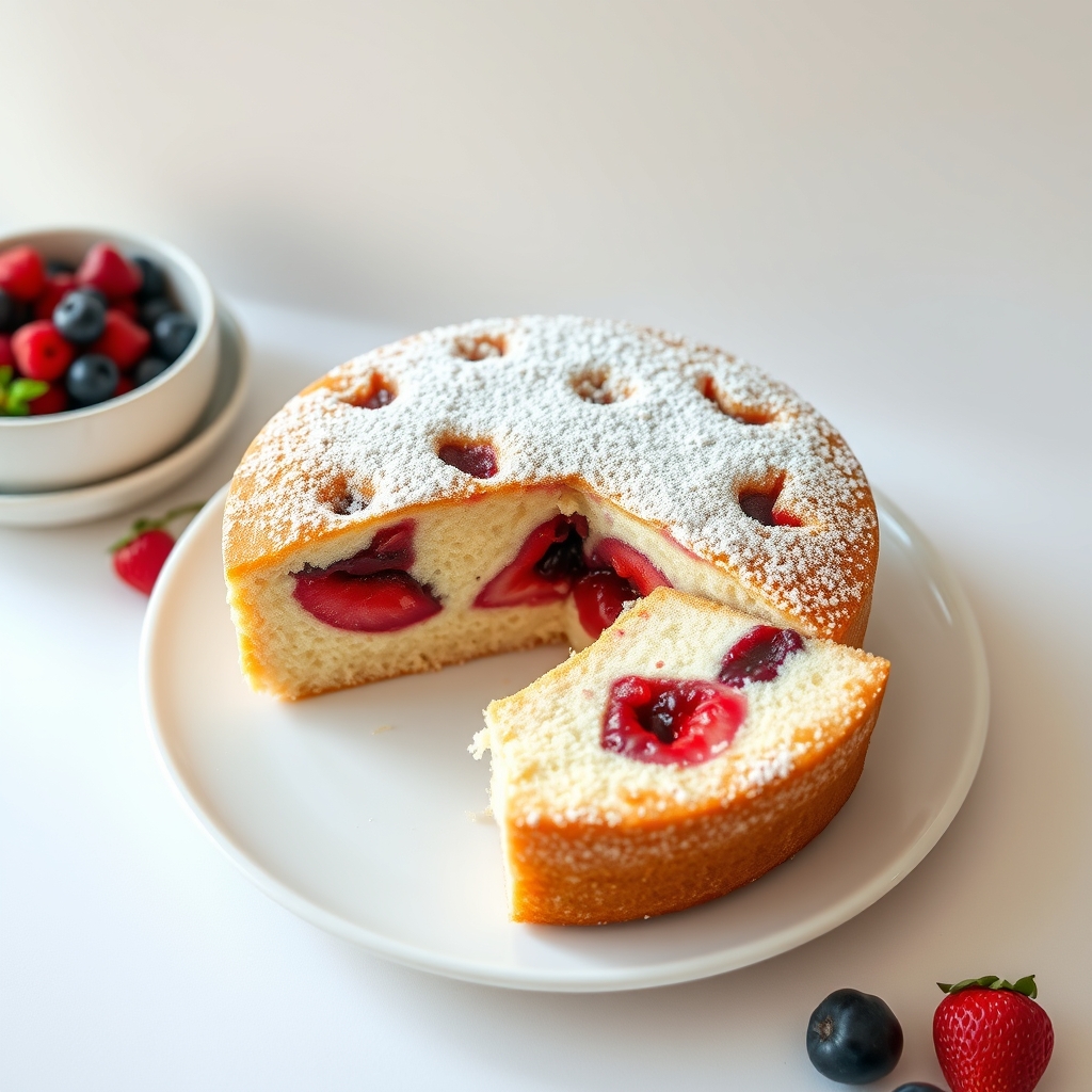 Torta sa voćnim filom i šećerom u prahu